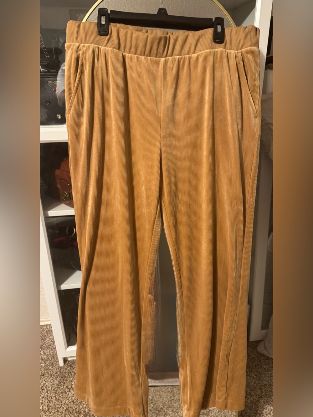 Time and Tru Wide-Leg Velvet Pants in Camel/Tan